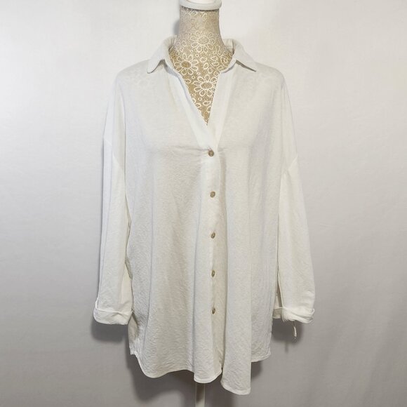M MAGASCHONI Size XL White Roll Tab Sleeve Button Down Collared Viscose Shirt - Picture 1 of 15